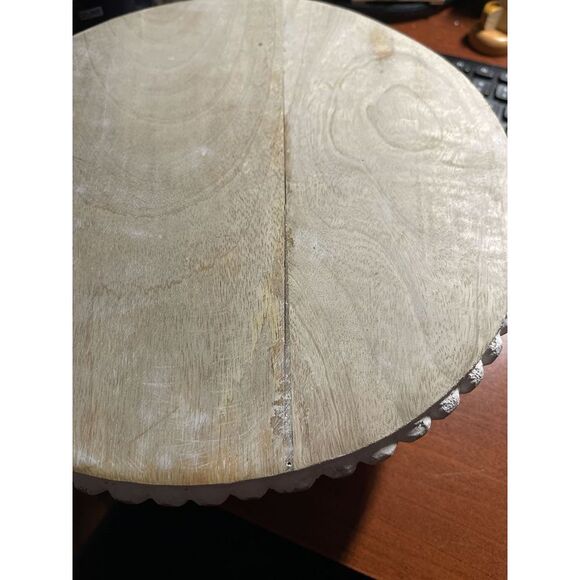 Set of 2 White Washed Wooden Round Risers Decorative Display Tray Serving Decor - Picture 6 of 6